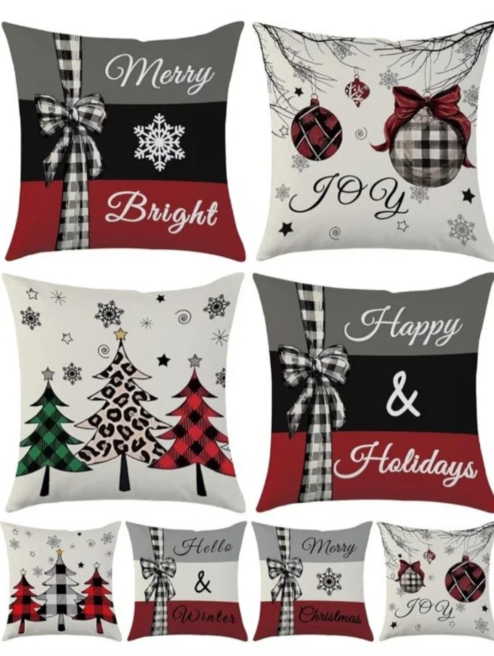 Holiday Merry & Bright Decorative Throw Pillow Covers - Black, Red, Gray